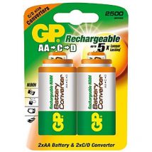 Baterías recargables GP R20-14-6 – 2500 mAh NiMH – Blister de 2 unidades – Compatible AA y C/D