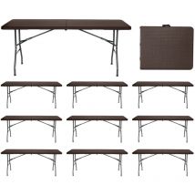 Thinia Home - MegaPack 10 Mesas Plegables Portátiles Resina 180cm Marrón Efecto Ratán