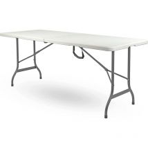 Tavolo Pieghevole da Giardino Bianco da Campeggio Buffet Cucina Esterno Richiudibile a Valigetta con Maniglia 180x74x74cm