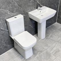 Meghana Basin and Rimless Toilet Comfort Height Set Luxury Bathroom Suite, With Tap & Waste