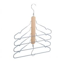 10 x Mehrfach Kleiderbügel, platzsparend, je 4 Hemdenbügel mit Hosensteg, Holz, Metall, Antirutschbügel, natur/grau