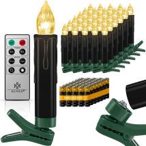 Bougies de sapin de Noël 20 led Piles incluses Sans fil - Blanc chaud - Avec télécommande Radio - Minuterie - Scintillement - Variable Bougies de