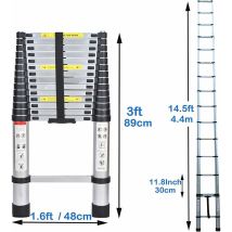 Mehrzweckleiter 4,4m Teleskopleiter Alu-klappleiter Rutschfester Ausziehbare Robust Stehleiter 150 Kg/330 Pfund Belastbarkeit