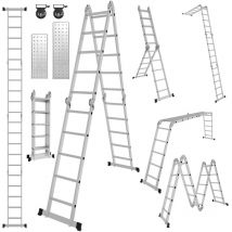 Vingo - Mehrzweckleiter Multifunktionsleiter Klappleiter Teleskopleiter 4x5 582cm Anlegeleiter Stehleiter Haushaltsleiter Aluleiter