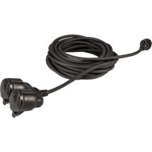 Schutzkontakt-Verlängerung - mit Doppelkupplung - 10 m Kabel - Gummischlauchleitung - IP44 Außenbereich - schwarz / Kupplung mit Berührungsschutz /
