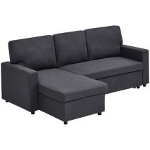 Meiya - 4-sitzer-wendeecksofa schlaffunktion und bettkasten aus stoff - dunkelgrau