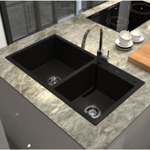Vier de cuisine en acier inoxydable double cuve 78 x 43 x 22,5 cm avec trou pour robinetterie évier sous plan anthracite - Meje