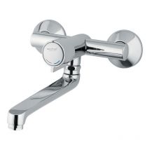 Idral - Mélangeur mural lavabo/évier série minimal temporisé avec commande par bouton poussoir et bec orientable 200 mm