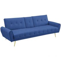 Mobilier Deco - melanie - Canapé clic clac en velours bleu avec porte gobelet