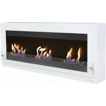 Purline - Très grande cheminée murale à l'éthanol en acier et verre trempé