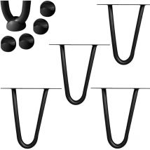 4 pièces Pieds en épingle à cheveux Pieds de table en épingle à cheveux en acier de 12 mm avec protection de sol - hauteur 10 cm, 2 supports, noir