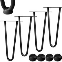 4 pièces Pieds de table en épingle à cheveux Pieds de table en épingle à cheveux en acier de 12 mm avec protection de sol - hauteur 36 cm, 2