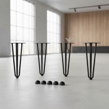 4 pièces Pieds en épingle à cheveux Pieds de table en épingle à cheveux en acier de 12 mm avec protection de sol hauteur 72 cm, 3 supports, noir