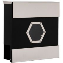 Boîte aux lettres murale avec hublot noir Boîte aux lettres murale avec volet de protection et compartiment à journaux, peinture antirouille