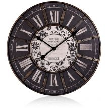 Melko Dekouhr 60CM Vintage Wand groß mit Metallrahmen Wanduhr Bahnhofsuhr Nebenuhr schwarz