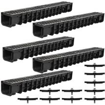 Melko - Entwässerungsrinne Entwässerungskanal B125, 5 Meter, Gussrost - passend für DN75 und inkl. Adapter für DN110