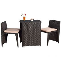 Gartenmöbel 3er Set Schwarz Poly Rattan Sitzgarnitur Gartenbar Rattanbar - Melko