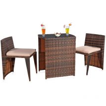 Gartenmöbel 3er Set Braun Polyrattan Sitzgarnitur Gartenbar Rattanbar - Melko