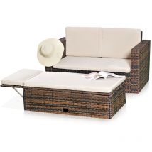 Gartensofa mit Tisch klappbar Braun Polyrattan Sitzmöbel Gartenset Sofa Bank - Melko