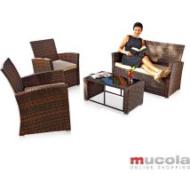 Melko - groupe de sièges PolyRattan 4 tlg. Brown, meubles de jardin Ensemble de sièges de salon Groupe de repas, Polyrattan résistant aux