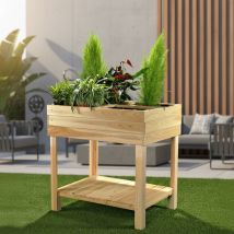 Lit haut en bois - bac à plantes pour l'intérieur, le balcon, la terrasse et le jardin, cadre froid à 4 compartiments, avec étagère, idéal pour les