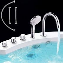 Melko - Mélangeur de bain avec douchette à main Robinetterie de baignoire à 5 trous avec bordures chromées Robinetterie de baignoire à cascade