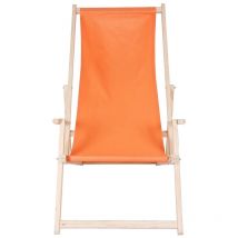 Strandstuhl mit Armlehne Holz Campingliege Orange Balkonliege Faltliege - Melko