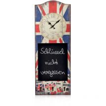 Melko - Wanduhr Nostalgie Dekouhr mit schwarzer Schreibtafel aus Holz, 30 x 80 x 4,5 cm, uk Flagge, inkl. 3 Kleiderhaken