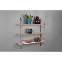 Ella Mensola A Muro Porta Oggetti Metallo Nero Con 3 Ripiani In Legno Naturale L.62cm H.60cm