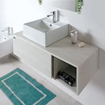 Ceramica Tuscia - Mensola Bagno klara 130 con cassetto e vano a giorno con Specchio, Lampada e Lavabo Ceramica