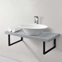 Mensola Portalavabo 100 x 45 x 30 cm Piano Sottolavabo con Telaio Portaasciugamani Ampio Ripiano per Lavabo in Appoggio - Effetto Cemento