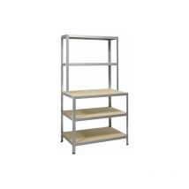 Avasco - Scaffale da lavoro Strong in metallo zincato grigio, 5 ripiani l.100 x h.186 x p.60 cm