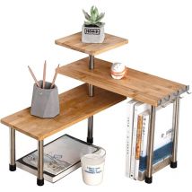 Avilia - Mensola Scaffale Angolare per Cucina 3 Ripiani Legno Bambù Struttura in Acciaio Mobile Angolare Portaspezie Portaoggetti in Bamboo con Ganci