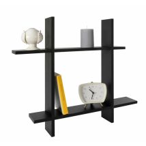 Bes - Libreria Parete Legno Nera 2 Ripiani Moderna Scaffale Muro Sospeso