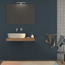 Baden Haus - Mensolone da bagno Rovere tabacco sospeso 90 cm con specchio filo lucido e cassettone da 50 cm