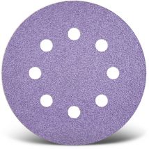 Purple hd Disques abrasifs auto-agrippants, 125 mm, 8 trous, p. Ponceuses excentriques, Mix céramique (Lot de 50) G180 - Menzer