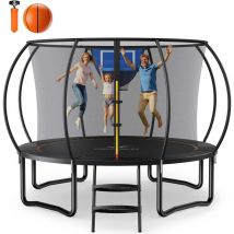MERACH Gartentrampolin Trampolin Ø305, mit Sicherheitsnetz, Anti-Rutsch-Leiter, Basketball-Set, Gewicht 150 kg