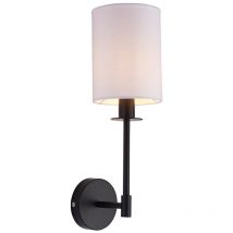 Merano - Avellino Applique avec Abat-Jour Noir Mat, Tissu Blanc Vintage