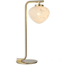 Merano - Bari Lampe de table Globe, plaque en laiton satiné, verre confetti blanc