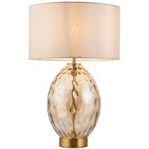 Merano Barletta Base & Shade Table Lamp, Champagne Lustre Glass, Satin Brass Plate With Vintage White Fabric