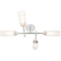 Casoria Plafonnier semi-encastré en verre à bras multiples pour salle de bain, plaque chromée, verre nervuré, IP44 - Merano