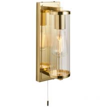 Merano - Como Applique Salle de Bain Plaque Laiton Satiné & Verre Transparent Strié IP44