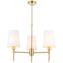 Merano - Florence Multi Arm Shade Pendant Ceiling Lamp, Satin Brass Plate, Vintage White Fabric