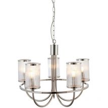Merano - Genoa Multi Arm Glass Pendant Ceiling Lamp, Bright Nickel Plate, Ribbed Bubble Glass