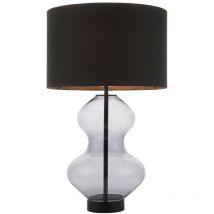 Merano - Lecce Lampe de table base et abat-jour, verre teinté gris, tissu en coton noir avec peinture noire mate