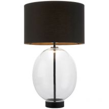 Merano - Lecce Lampe de table complète, verre, peinture noire mate et tissu en coton noir