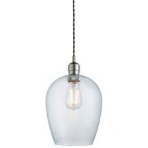 Merano - Livorno Dome Pendant Ceiling Light Bright Nickel Plate, Clear Hammered Glass