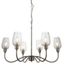 Merano Livorno Multi Arm Pendant Ceiling Light Bright Nickel Plate, Clear Glass