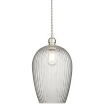 Merano Livorno Plafonnier suspendu en forme de dôme, plaque de nickel brillant, verre nervuré transparent