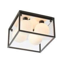Merano - Matera Plafond de salle de bain 4 lumières semi-affleurant noir mat et verre opale mat IP44